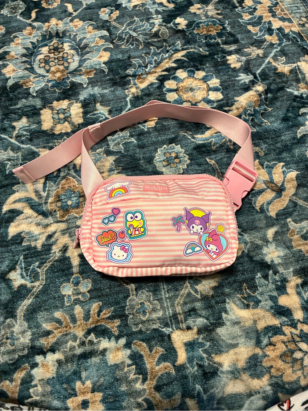 Sanrio hello kitty and friends Pink Striped Crossbody Bag with Character Patches